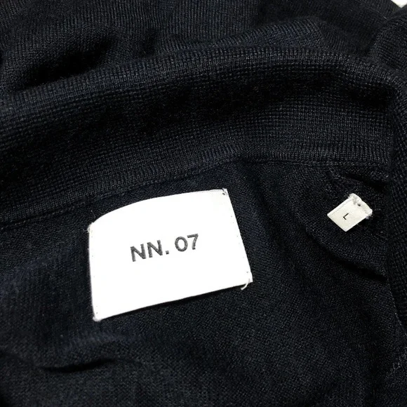 NN. 07 Thor Short Sleeve Knit Polo Shirt Mens L Navy Blue Wool Blend 6539 - Picture 8 of 10